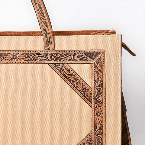 American Darling Western Leather Tote Bag with Hand Tooled Floral Carved Panels