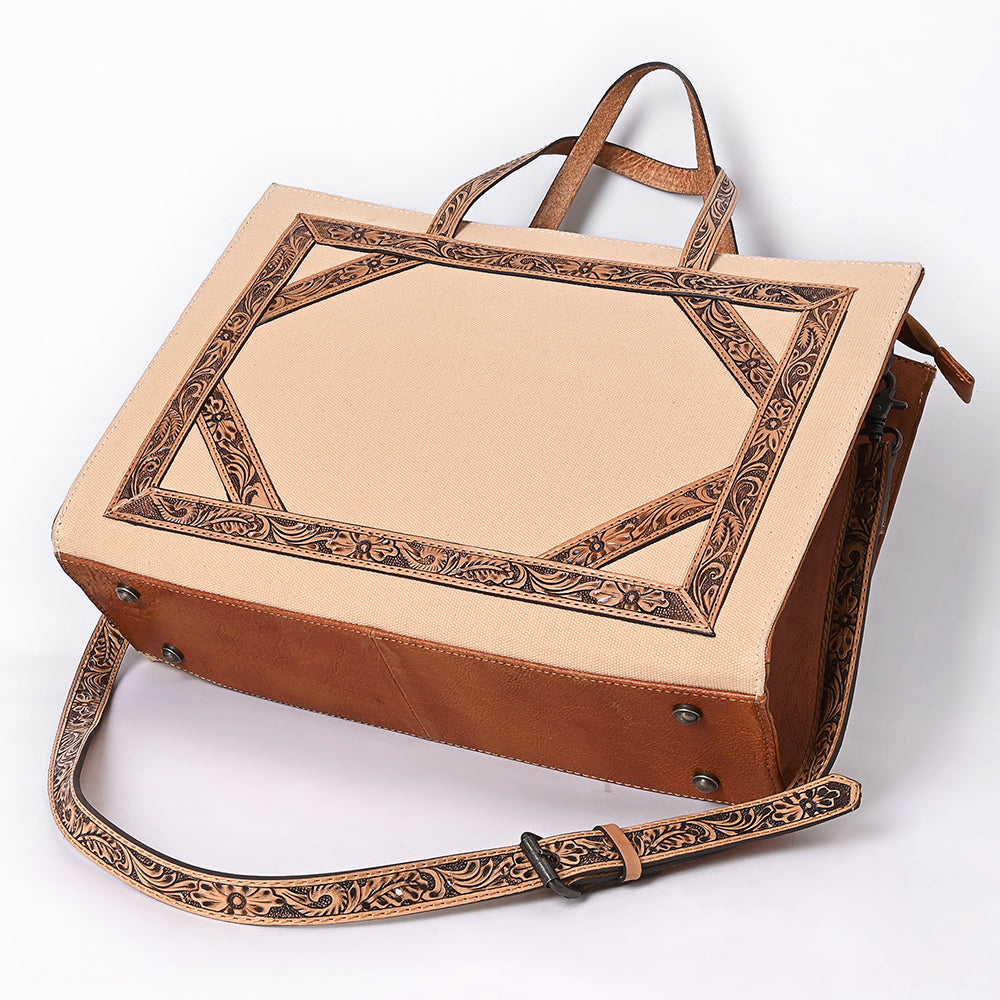 ADBG1725 Canvas & Tooled Leather Western Tote Bag with Adjustable Strap American Darling