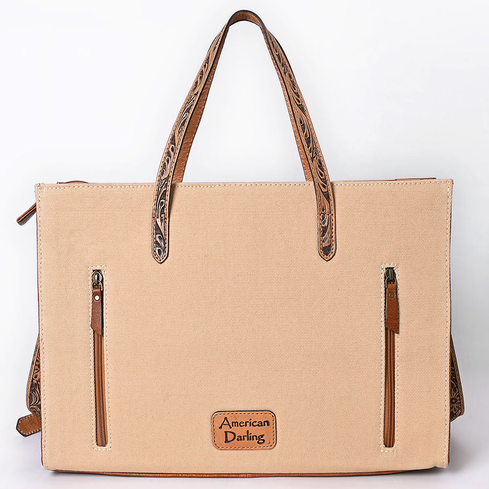 ADBG1725 Canvas & Tooled Leather Western Tote Bag with Adjustable Strap American Darling
