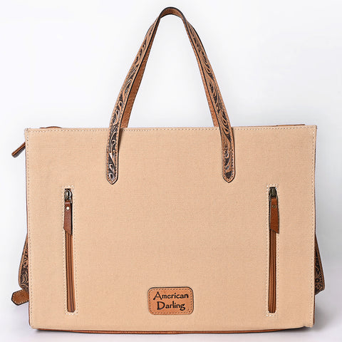 American Darling Western Leather Tote Bag with Hand Tooled Floral Carved Panels