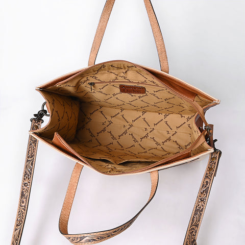 American Darling Western Leather Tote Bag with Hand Tooled Floral Carved Panels