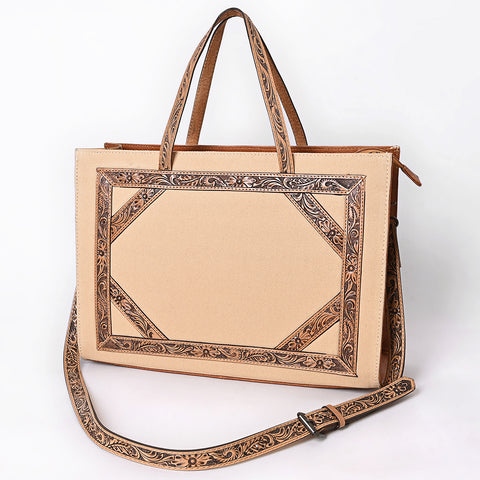 American Darling Western Leather Tote Bag with Hand Tooled Floral Carved Panels
