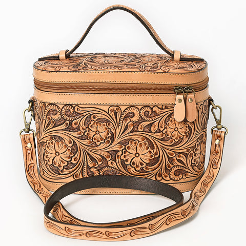 American Darling Hand Tooled Floral Carved Genuine Leather Jewelry Case