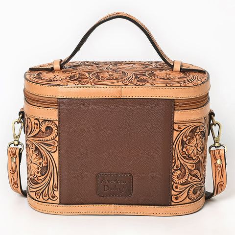 American Darling Hand Tooled Floral Carved Genuine Leather Jewelry Case