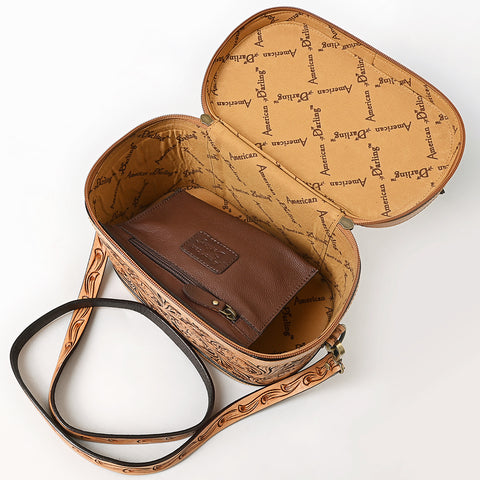American Darling Hand Tooled Floral Carved Genuine Leather Jewelry Case