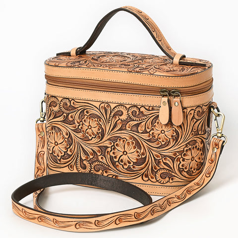 American Darling Hand Tooled Floral Carved Genuine Leather Jewelry Case