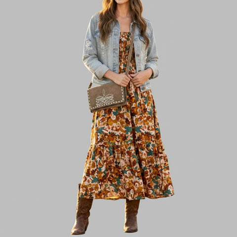 American Darling Genuine Suede Crossbody Bag | Western Boot Stitched Crossbody Purse