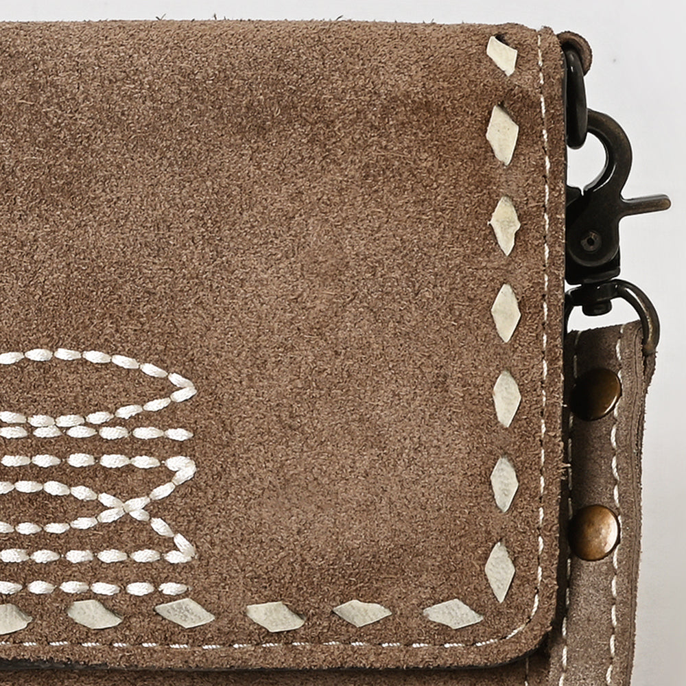 ADBG1712 Genuine Leather Wallet Bag with White Western Stitching & Adjustable Strap