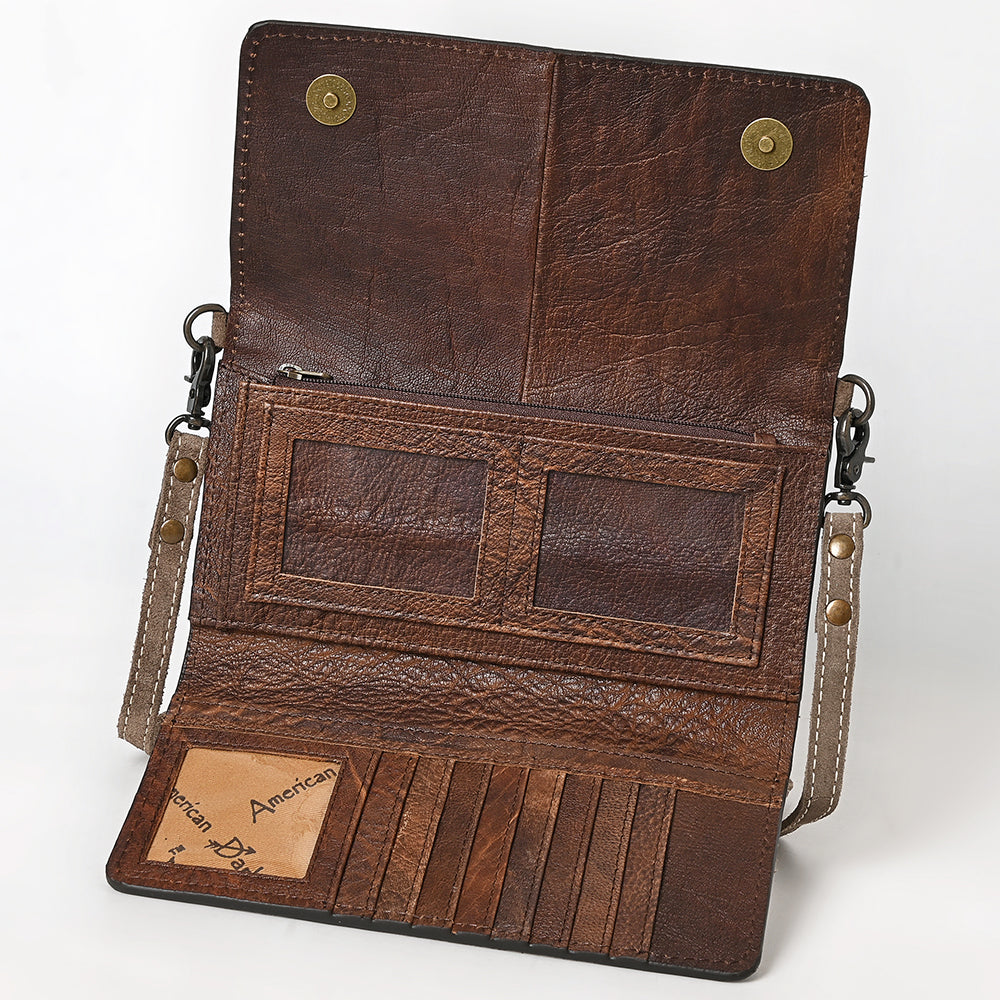 ADBG1712 Genuine Leather Wallet Bag with White Western Stitching & Adjustable Strap