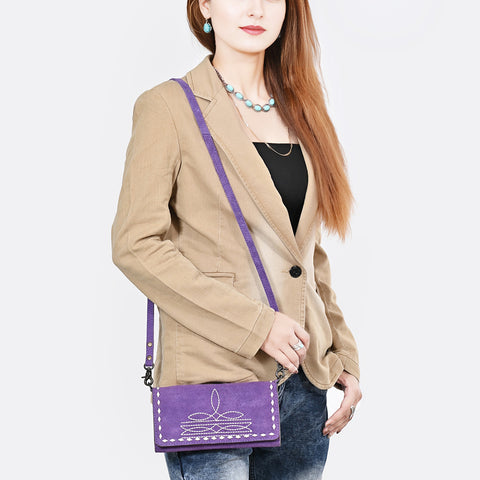 American Darling Genuine Suede Crossbody Bag | Western Boot Stitched Crossbody Purse