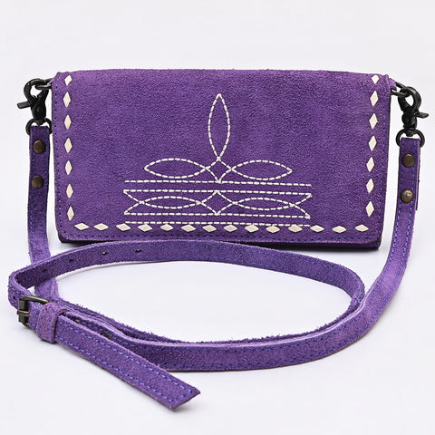 American Darling Genuine Suede Crossbody Bag | Western Boot Stitched Crossbody Purse