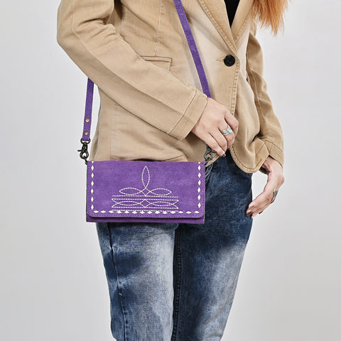 American Darling Genuine Suede Crossbody Bag | Western Boot Stitched Crossbody Purse