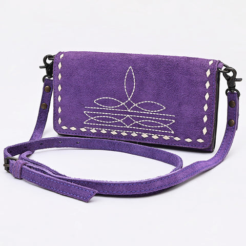 American Darling Genuine Suede Crossbody Bag | Western Boot Stitched Crossbody Purse