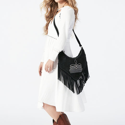 American Darling Fringe Boot Stitched Genuine Leather Small Cross body Bag