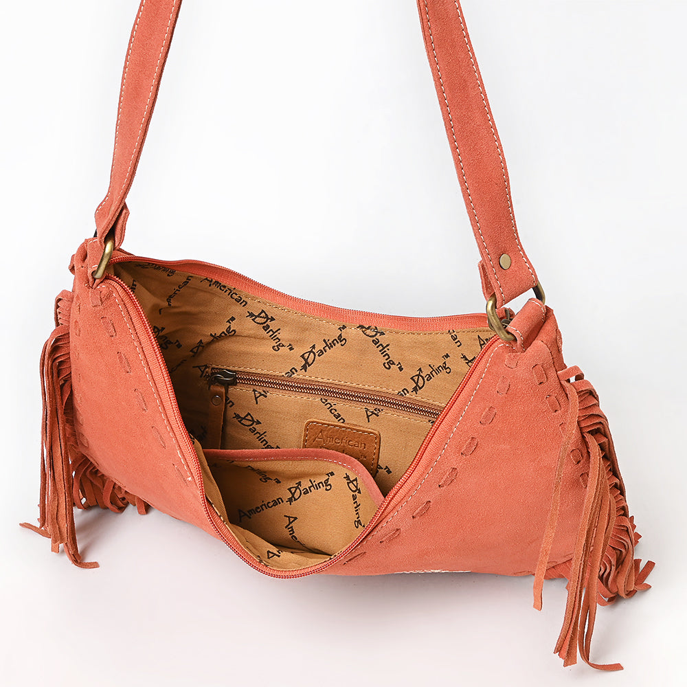 ADBGA733 V-Cut Genuine suede Fringe Crossbody Bag - Western Embroidered Hobo Purse