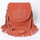 ADBGA713 Suede Western Fringe Messenger Bag - White Stitch Design with Flap Closure
