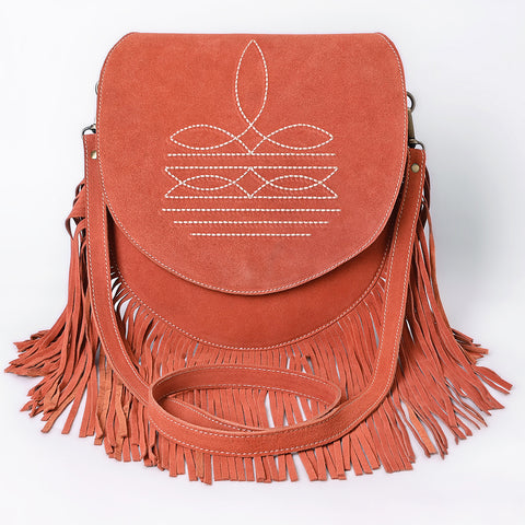 American Darling Western Boot Stitched Genuine Suede Leather Fringe Messenger Bag