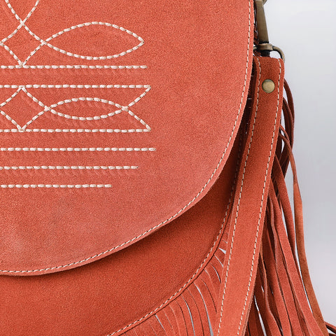 American Darling Western Boot Stitched Genuine Suede Leather Fringe Messenger Bag