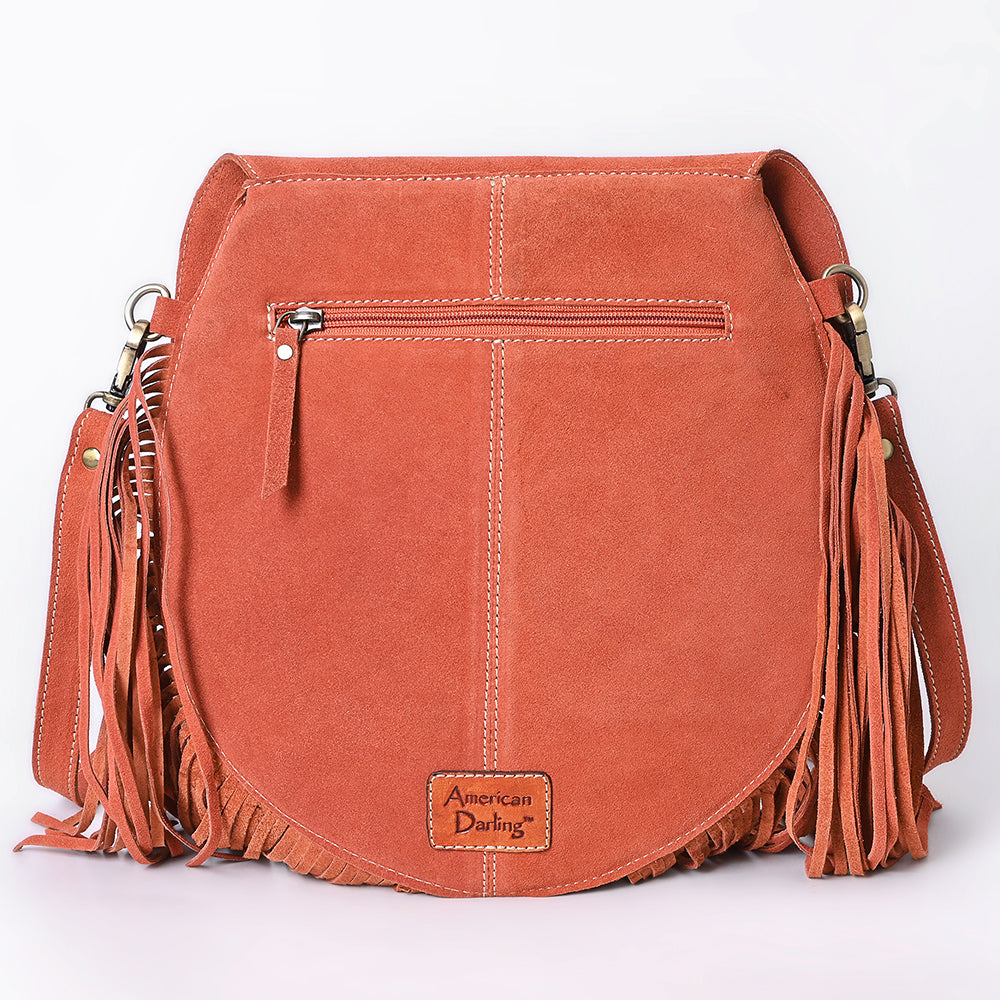 ADBGA713 Genuine suede Western Fringe Messenger Bag - White Stitch Design with Flap Closure