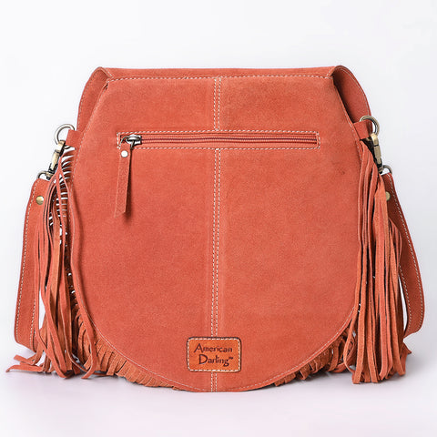 American Darling Western Boot Stitched Genuine Suede Leather Fringe Messenger Bag