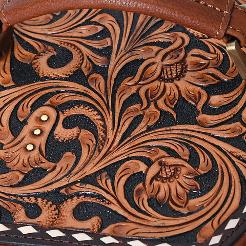 American Darling Hair-On Cowhide Hand Tooled Genuine Leather Jewelry Case