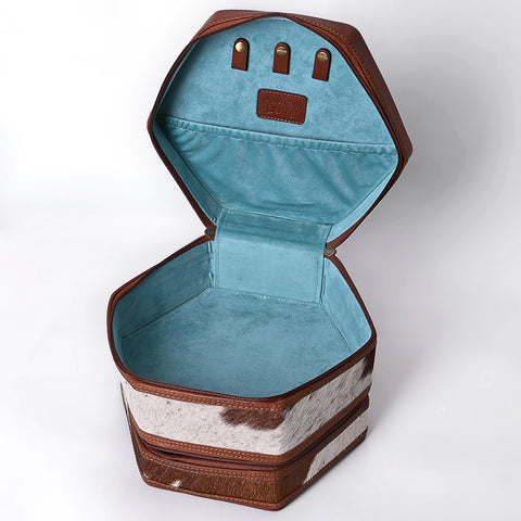 American Darling Hair-On Cowhide Hand Tooled Genuine Leather Jewelry Case
