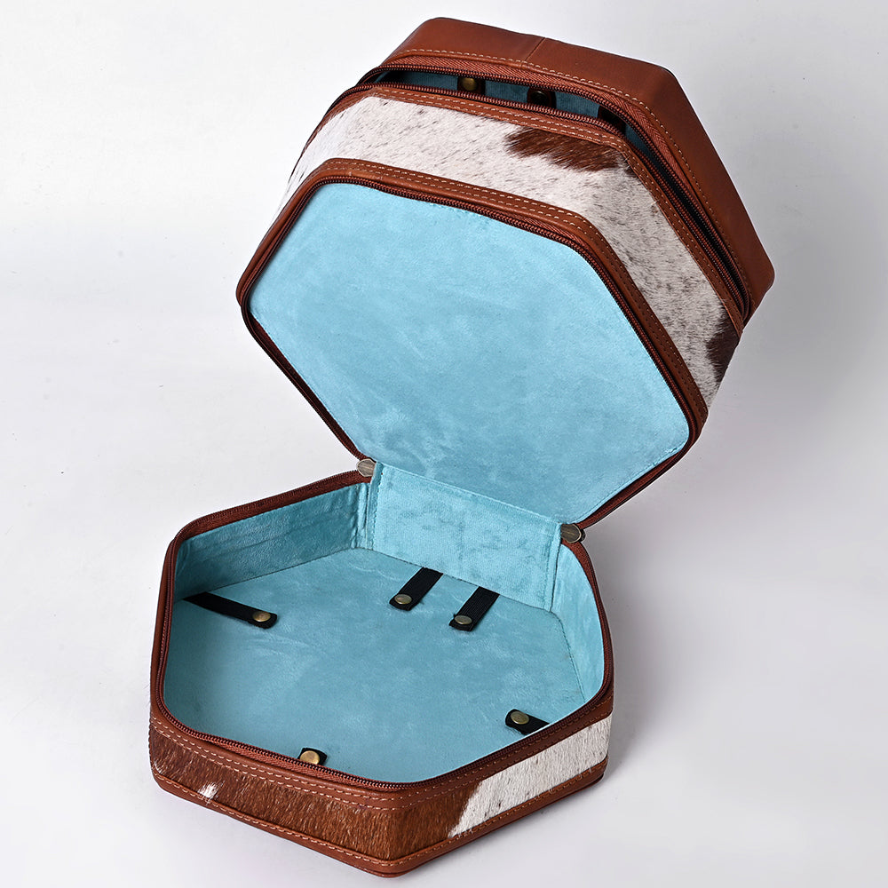 ADBGA781 Hexagon Tooled Leather & Cowhide Western Travel Case - Dual Zippers with Handle