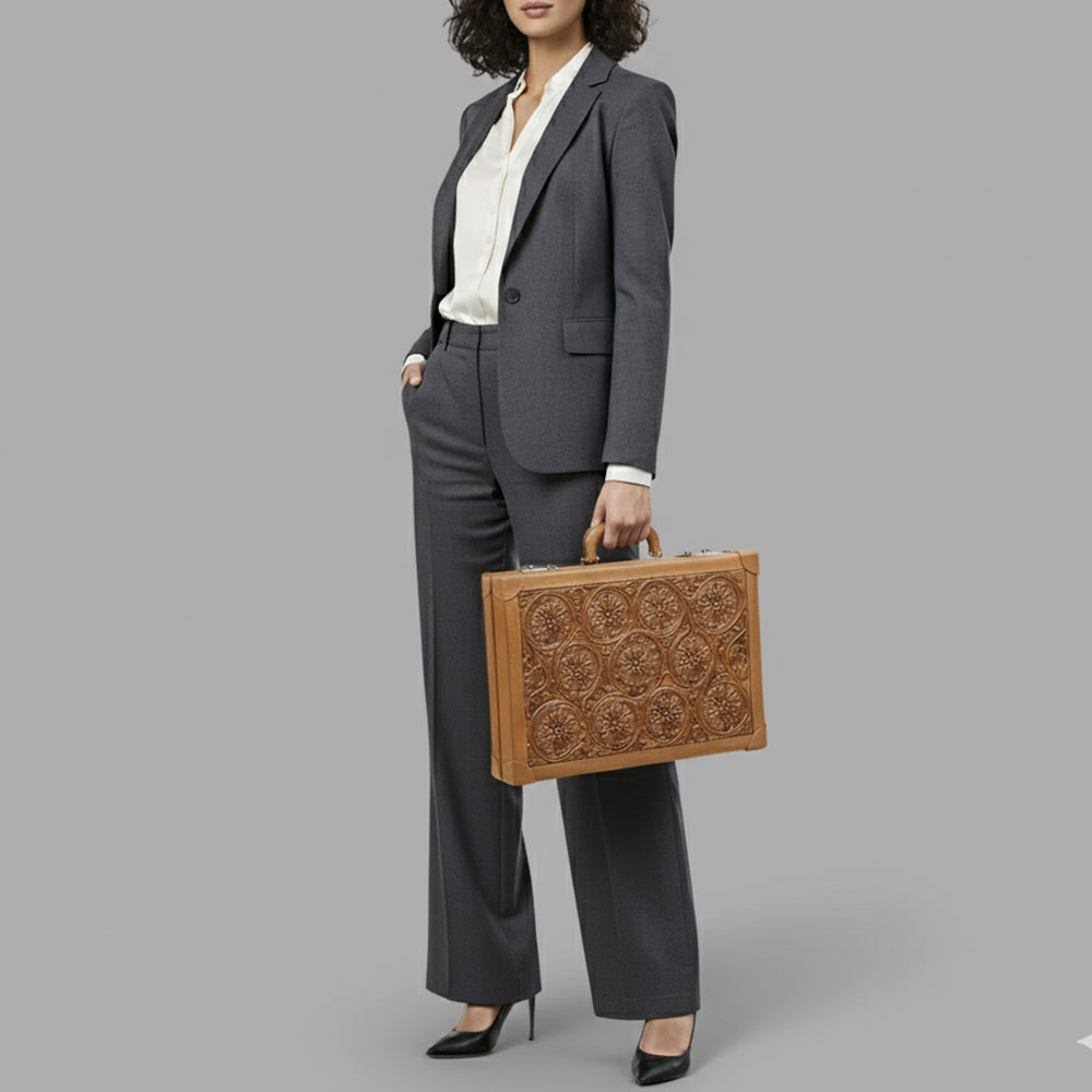 ADBGZ882 Hand-Tooled Leather Jewelry Case with Combination Locks | American Darling