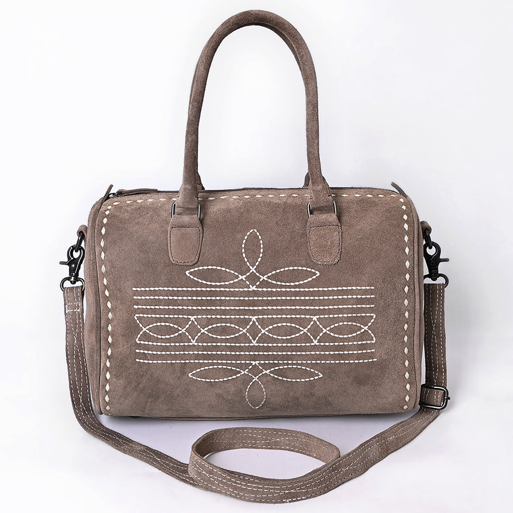 ADBG1585 Genuine suede Embroidered Duffel Handbag - Western Weekender with Top Handles & Shoulder Strap