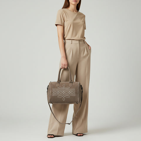 American Darling Western Genuine Leather Duffel Bag with Genuine Suede Body & Boot-Stitched Detailing