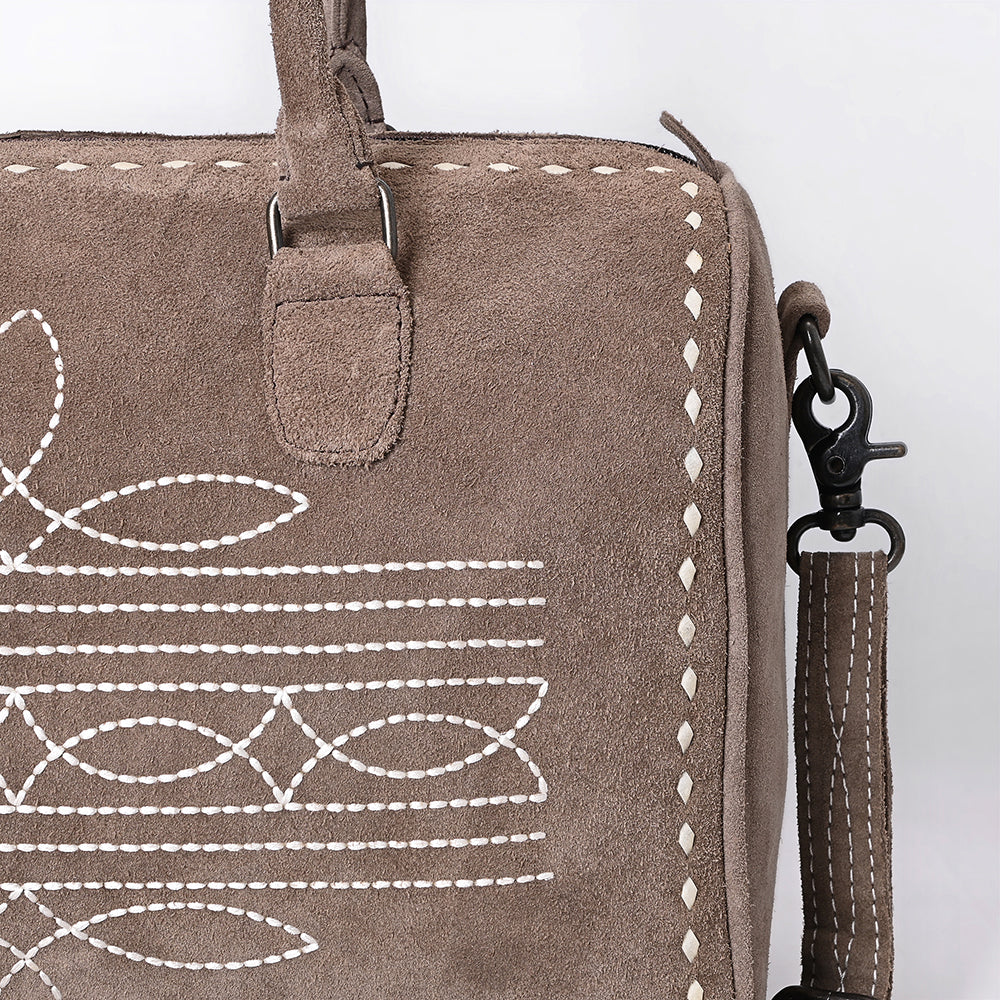 ADBG1585 Genuine suede Embroidered Duffel Handbag - Western Weekender with Top Handles & Shoulder Strap