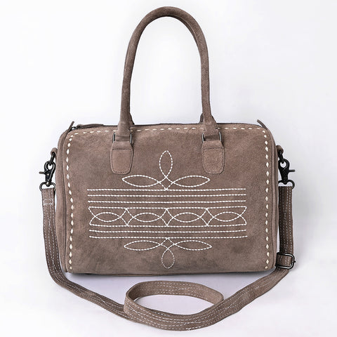 American Darling Western Genuine Leather Duffel Bag with Genuine Suede Body & Boot-Stitched Detailing