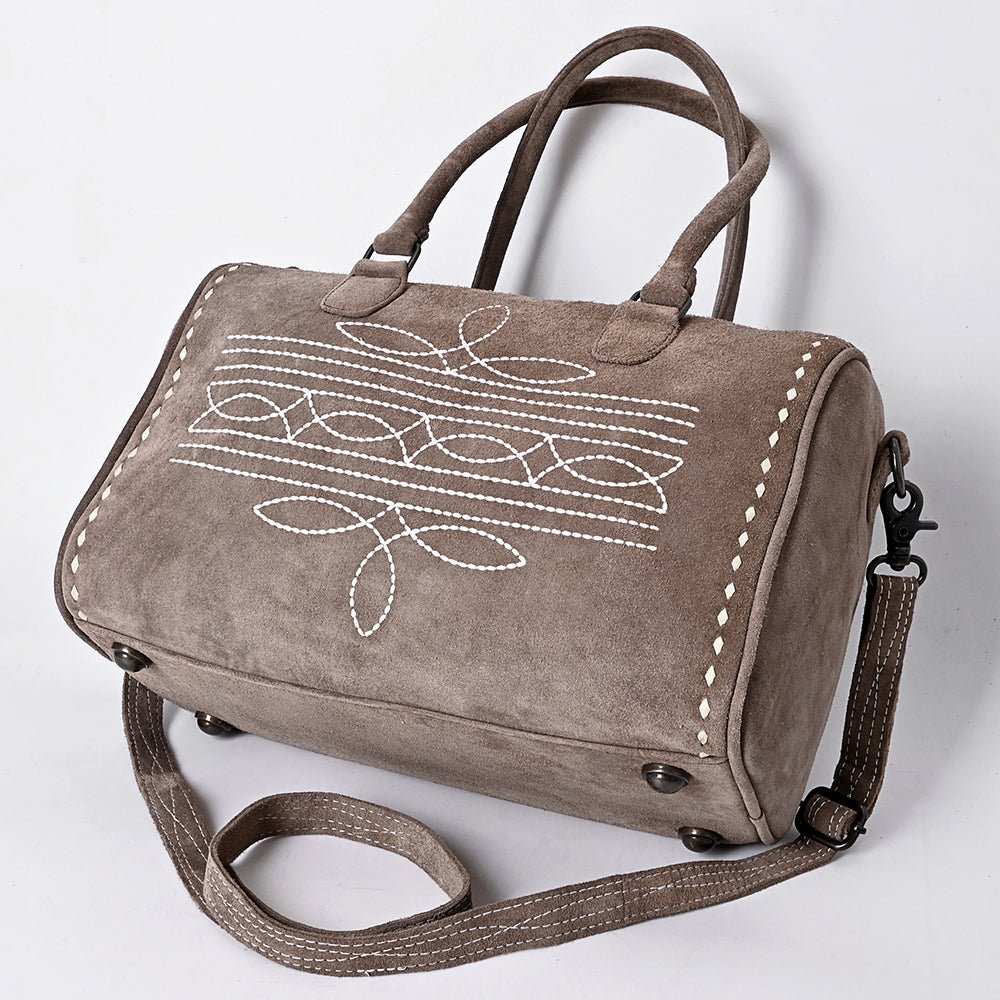 ADBG1585 Genuine suede Embroidered Duffel Handbag - Western Weekender with Top Handles & Shoulder Strap
