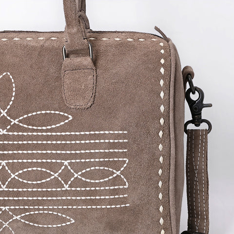 American Darling Western Genuine Leather Duffel Bag with Genuine Suede Body & Boot-Stitched Detailing