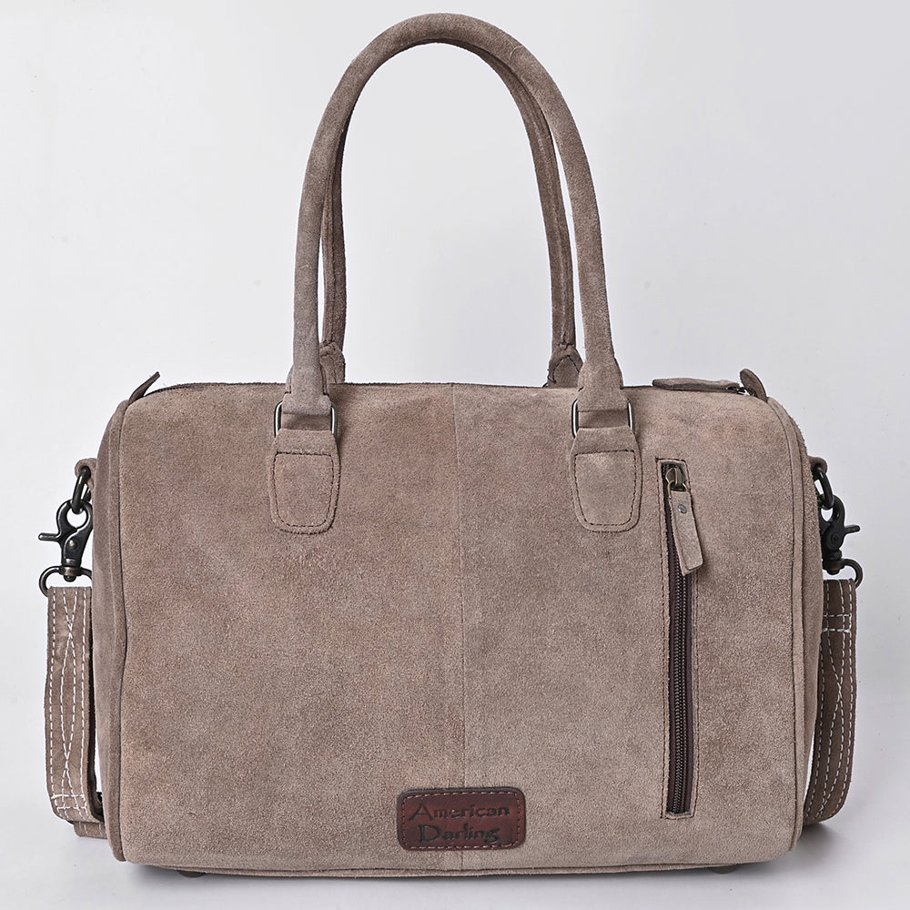 ADBG1585 Genuine suede Embroidered Duffel Handbag - Western Weekender with Top Handles & Shoulder Strap