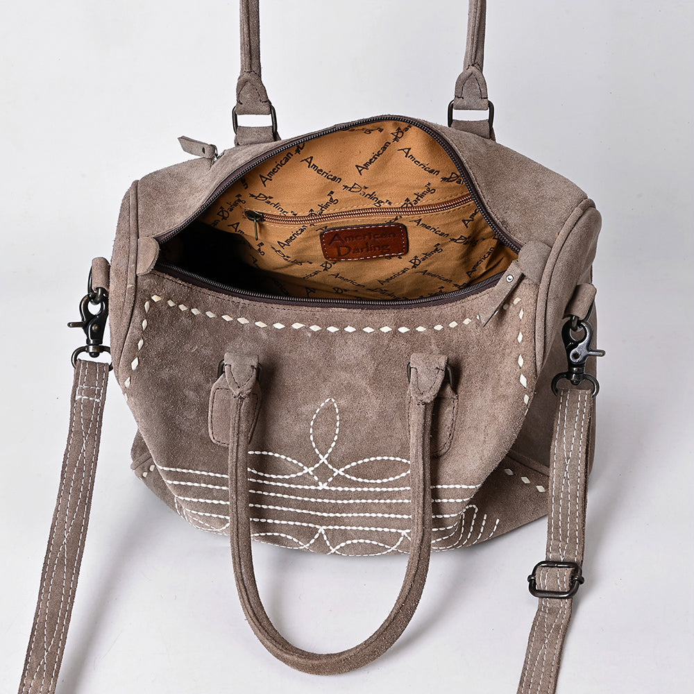 ADBG1585 Genuine suede Embroidered Duffel Handbag - Western Weekender with Top Handles & Shoulder Strap