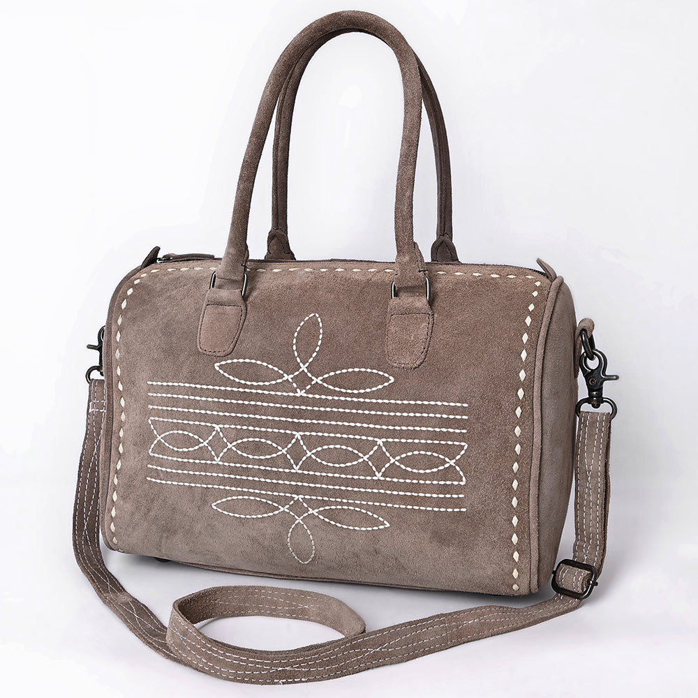 ADBG1585 Genuine suede Embroidered Duffel Handbag - Western Weekender with Top Handles & Shoulder Strap