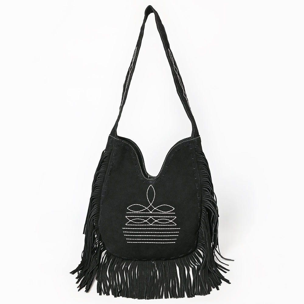 ADBGA734 Genuine suede Fringe Large Crossbody Bag - Western Embroidered Boho Hobo Purse