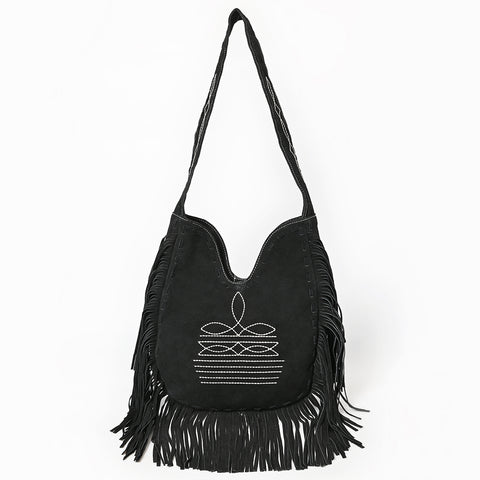 American Darling Fringe Boot Stitched Genuine Leather Large Cross body Bag