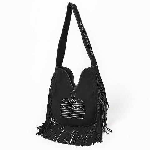 American Darling Fringe Boot Stitched Genuine Leather Large Cross body Bag