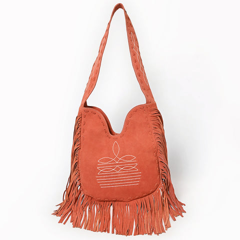 American Darling Fringe Boot Stitched Genuine Leather Large Cross body Bag