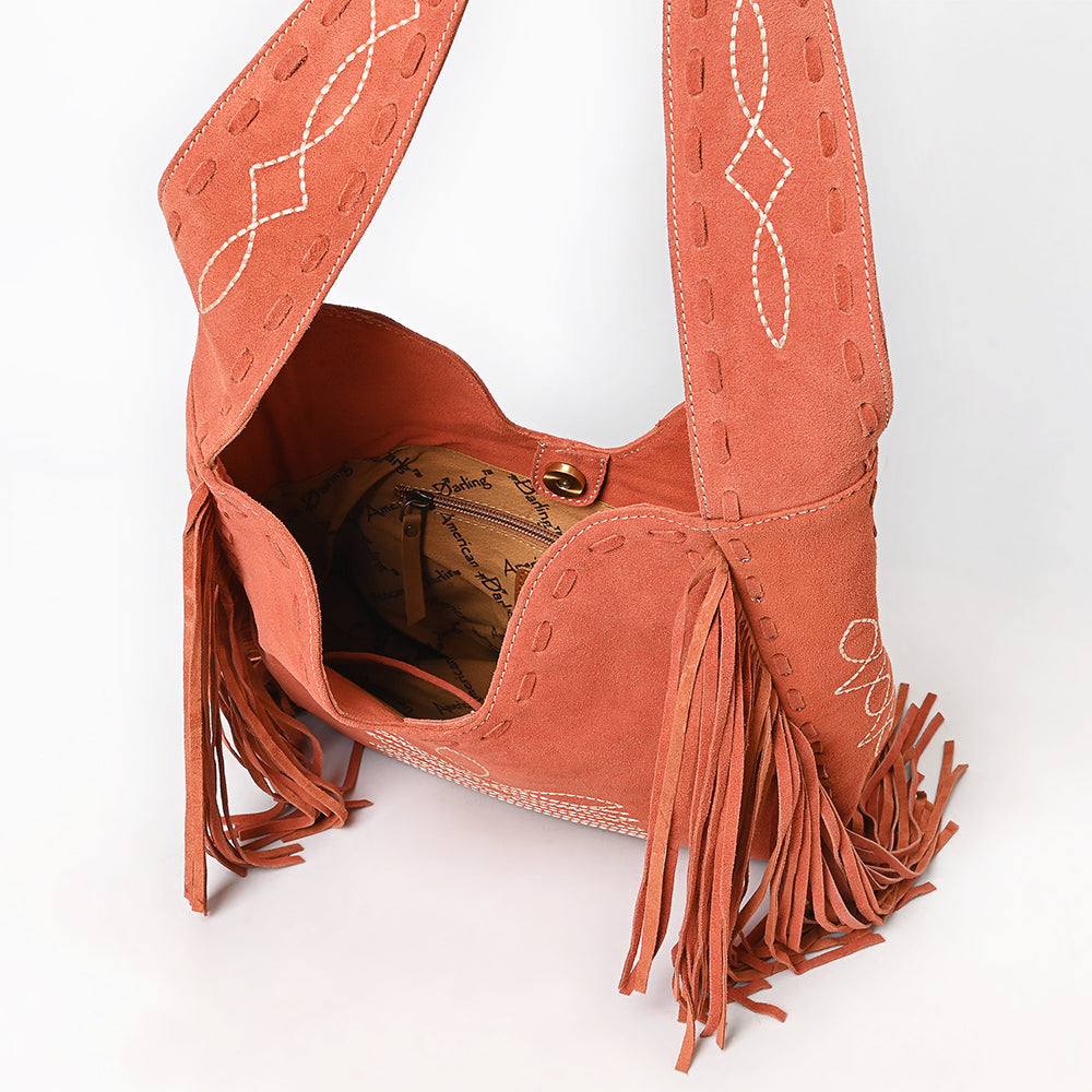 ADBGA734 Genuine suede Fringe Large Crossbody Bag - Western Embroidered Boho Hobo Purse