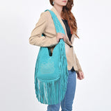 ADBGA734 Suede Fringe Messenger Bag - Western Embroidered Boho Hobo Purse