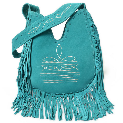American Darling Fringe Boot Stitched Genuine Leather Large Cross body Bag