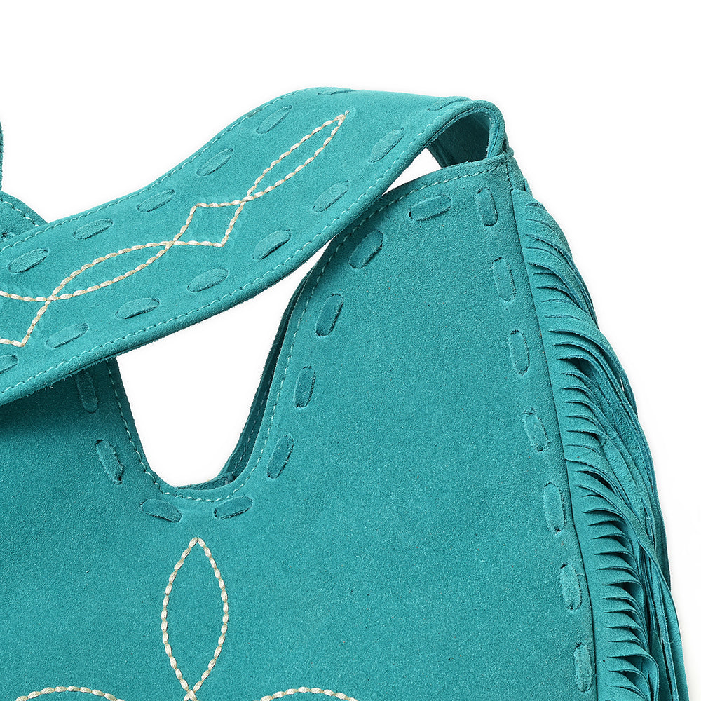 ADBGA734 Genuine suede Fringe Large Crossbody Bag - Western Embroidered Boho Hobo Purse