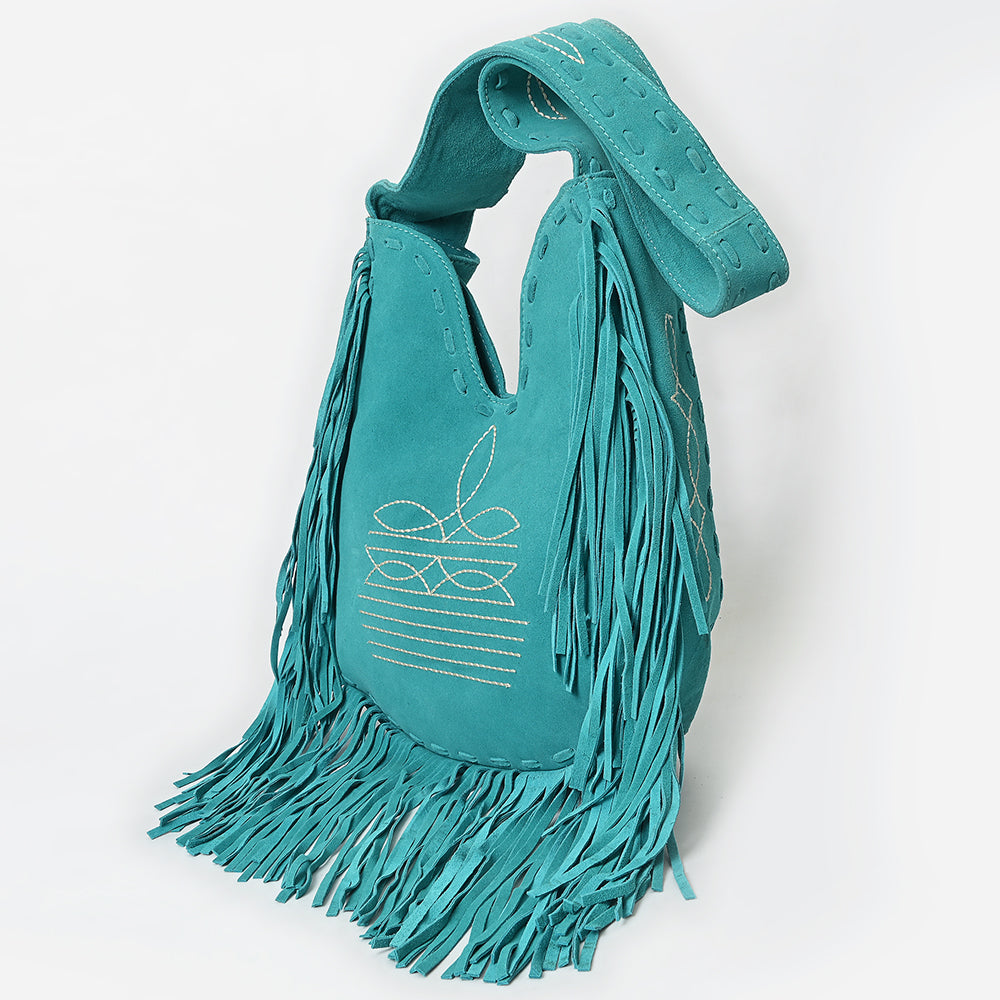 ADBGA734 Genuine suede Fringe Large Crossbody Bag - Western Embroidered Boho Hobo Purse