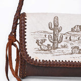 ADBGM632 Western Crossbody Bag - Hair-On Leather with Desert Scene Print & Braided Crossbody Strap