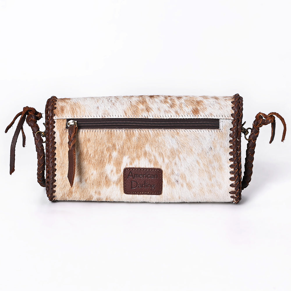 ADBGM633 Western Clutch Crossbody - Hair-On Leather Bag with Cowboy Motif & Braided Strap