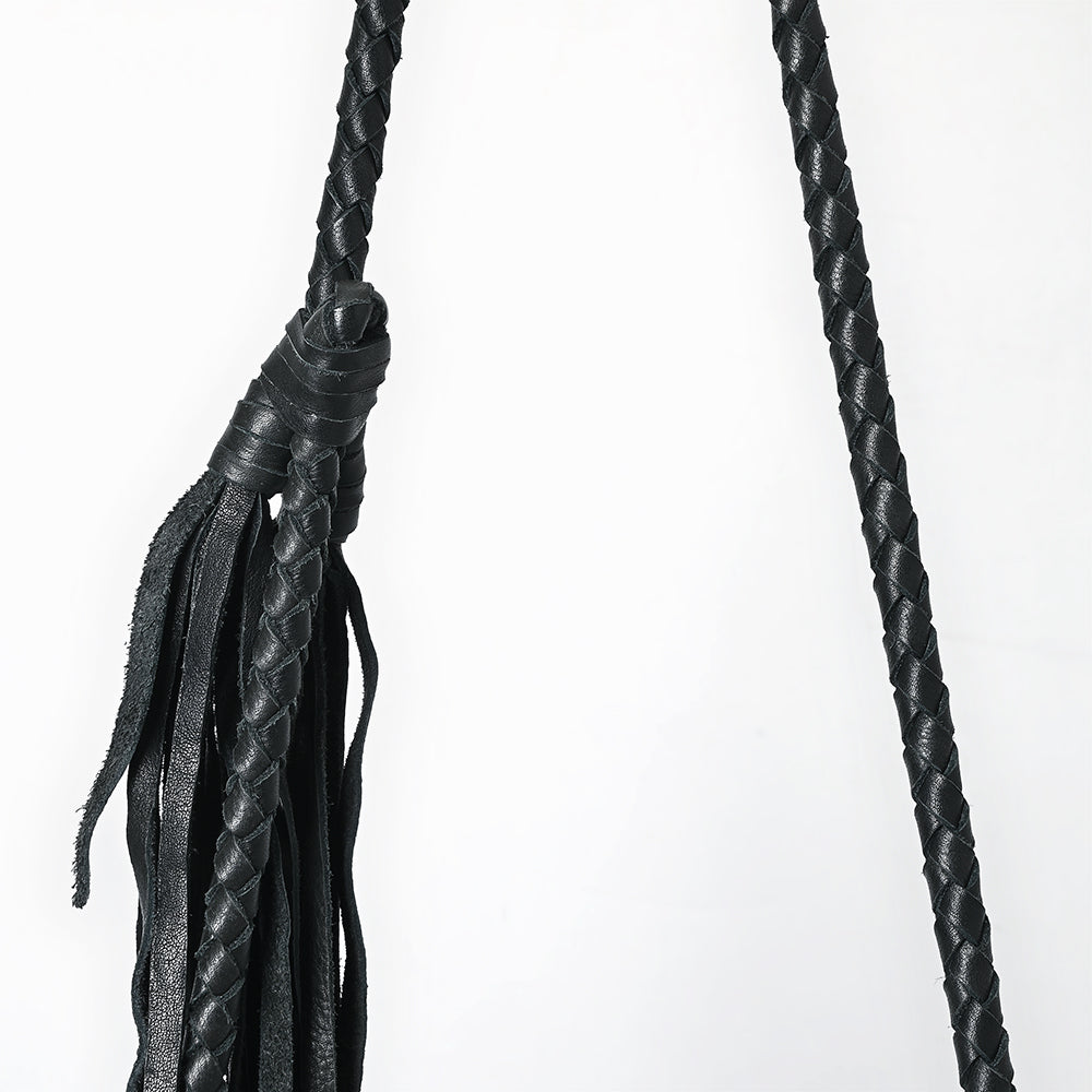 ADBGM635 Western Fringe Crossbody - Black Leather Bag with Tribal Stitch, Concho, and Whipstitch Detail