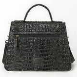 ADBG1728 Black Crocodile-Embossed Leather Western Messenger Bag American Darling